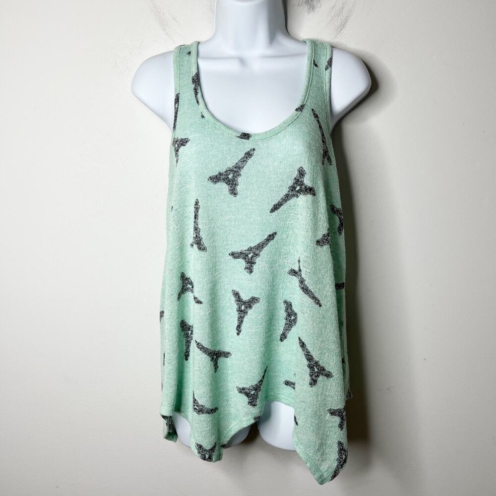 No Boundaries Women Knit Tank Top M Mint Green Eiffel Tower Racerback Asymmetric - Picture 2 of 9